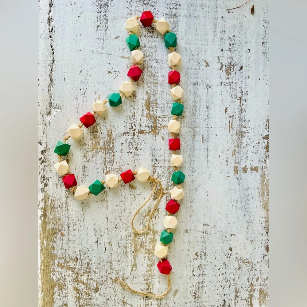 *Holiday Geometric Wood Beaded Garland 40”